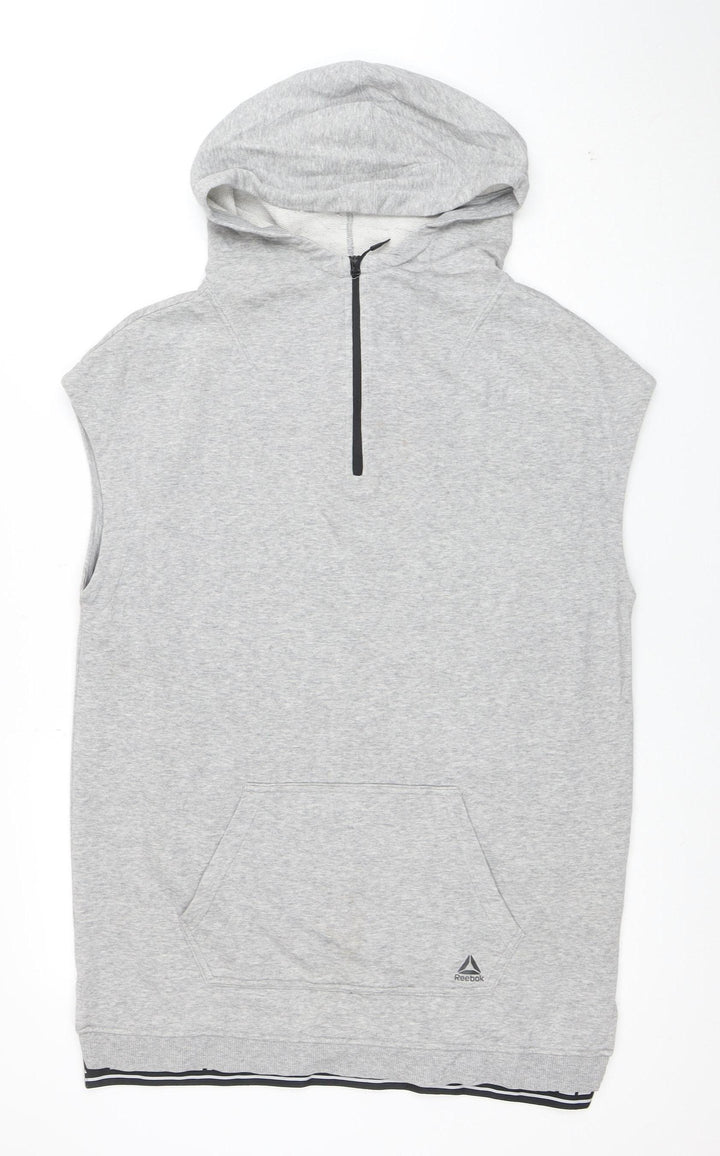 Reebok Men's Grey Sleeveless 1/2 Zip Hoodie Size S