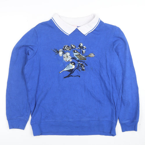 Laura Ashley Women Blue M Pullover Sweatshirt Embroidered Birds