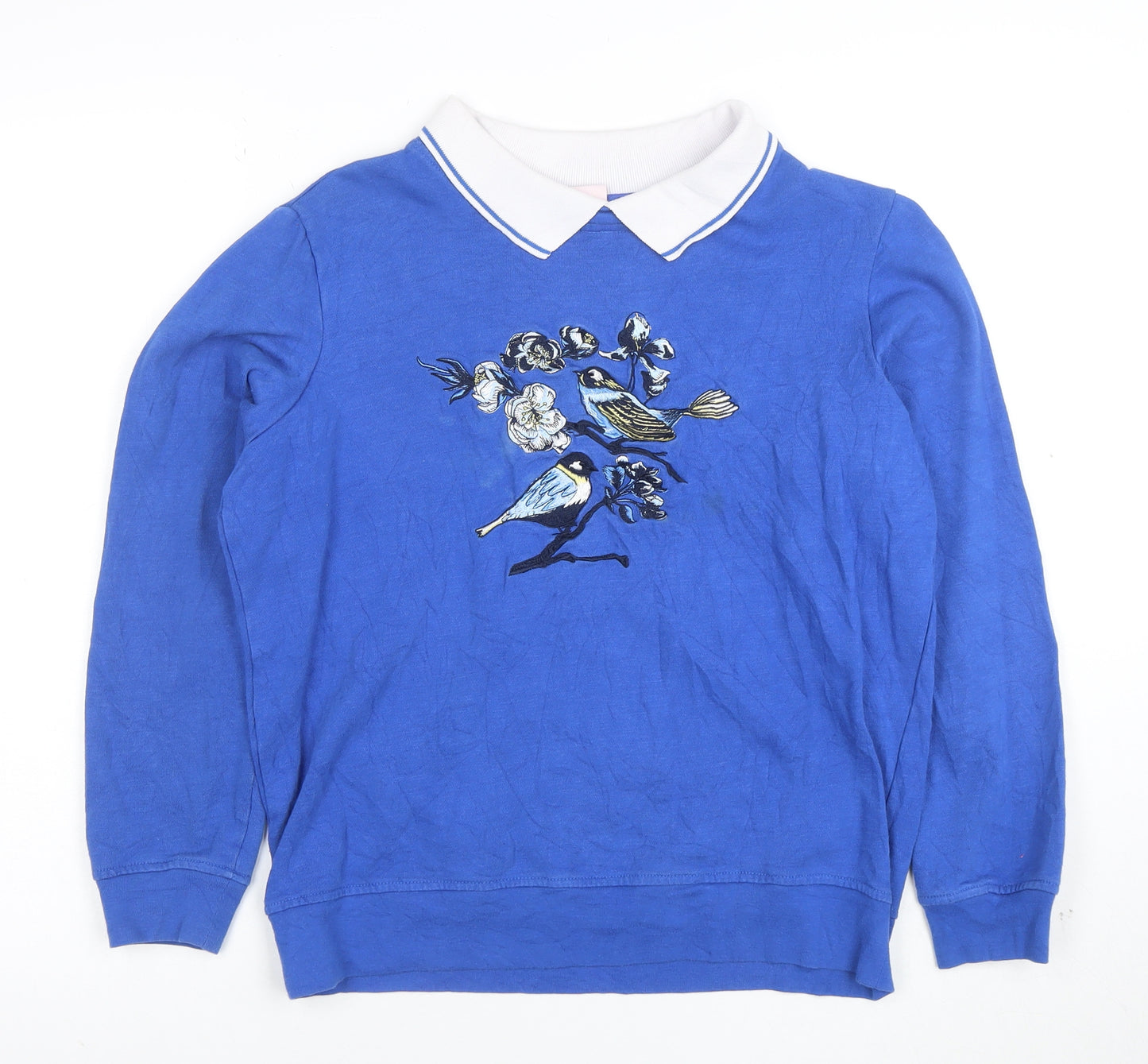 Laura Ashley Women Blue M Pullover Sweatshirt Embroidered Birds