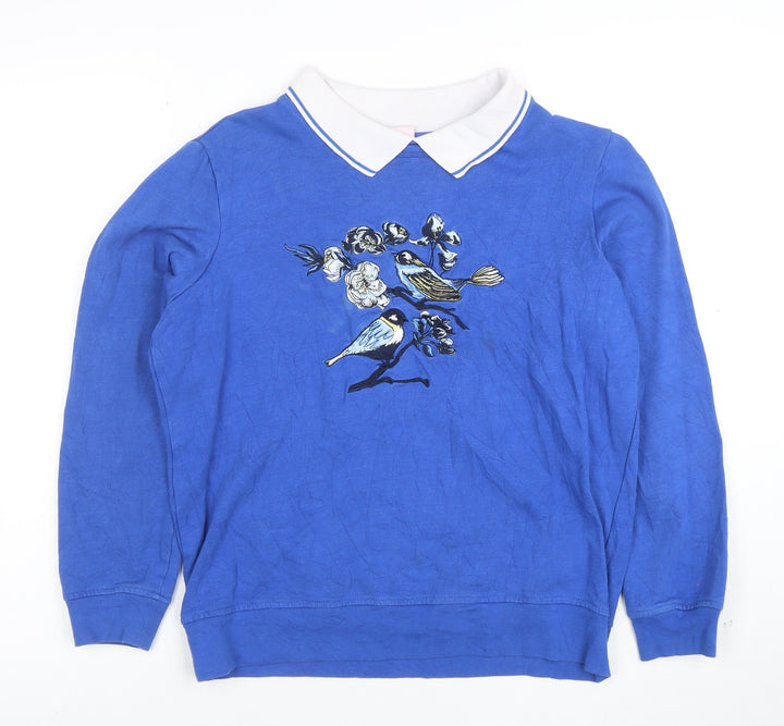 Laura Ashley Women Blue M Pullover Sweatshirt Embroidered Birds