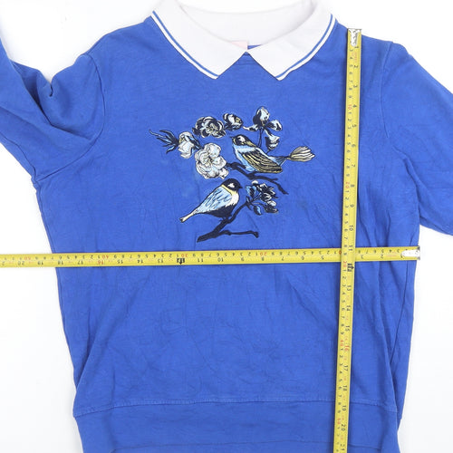 Laura Ashley Women Blue M Pullover Sweatshirt Embroidered Birds