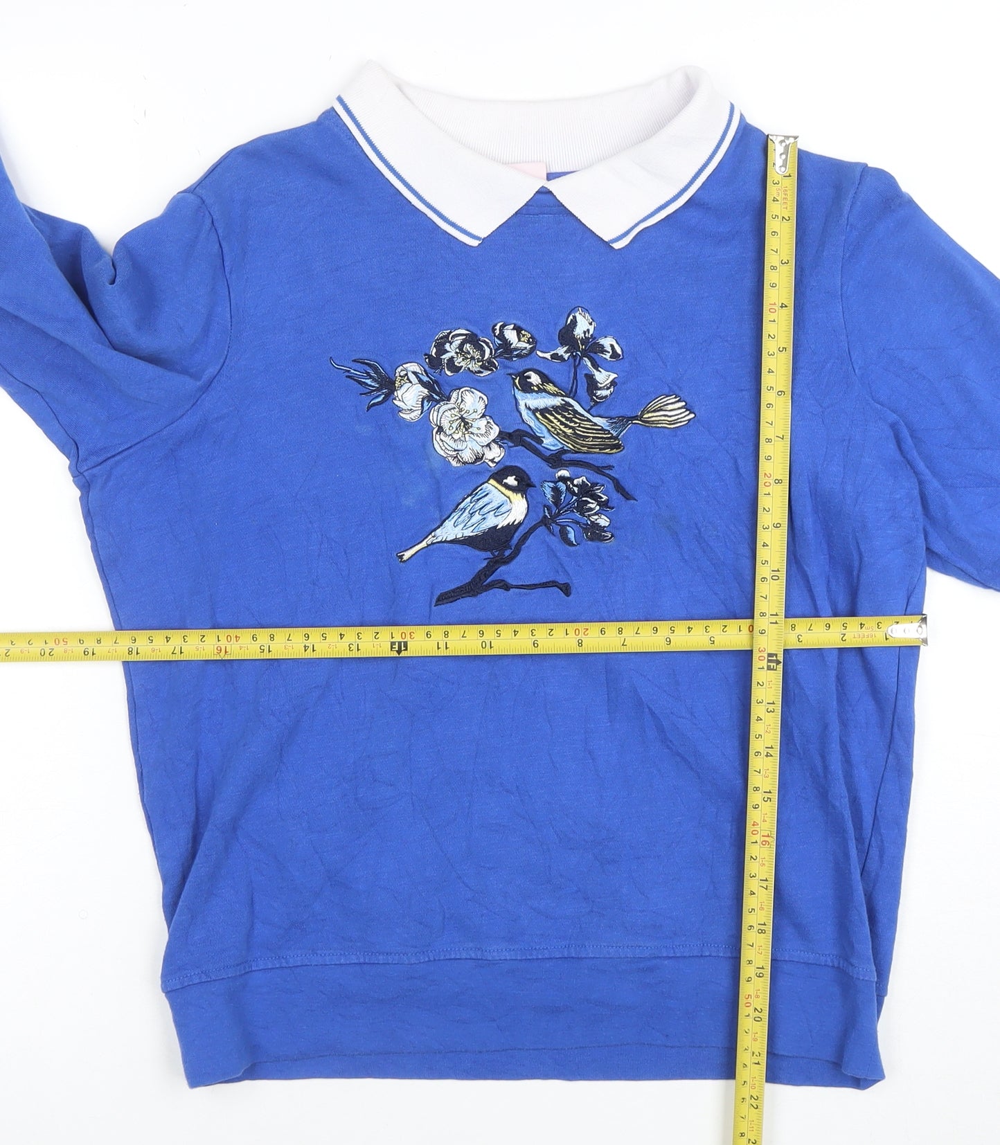 Laura Ashley Women Blue M Pullover Sweatshirt Embroidered Birds