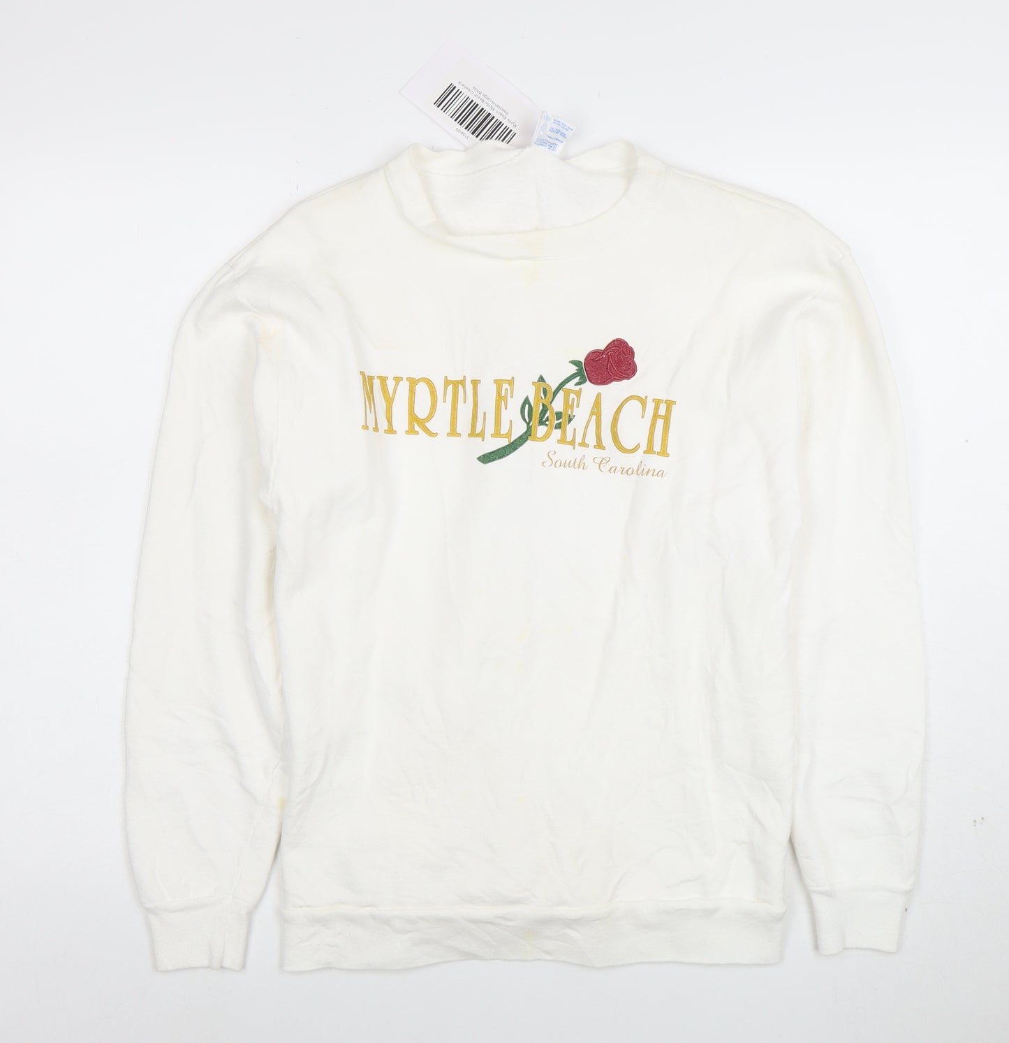 Ocean Fashion Women White Pullover Sweatshirt L Embroidered Myrtle Beach USA