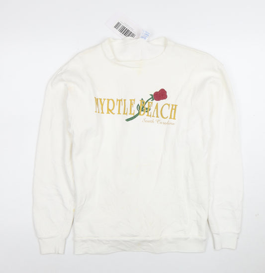 Ocean Fashion Women White Pullover Sweatshirt L Embroidered Myrtle Beach USA