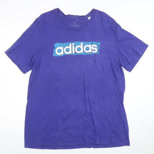 adidas Men's Purple XL Cotton Crew Neck Graphic Sports T-Shirt