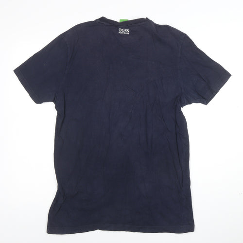 Hugo Boss Men's Blue Graphic Logo Cotton Crew Neck T-Shirt Size M