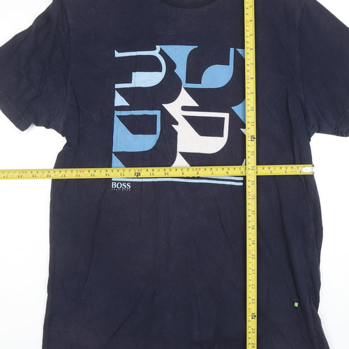 Hugo Boss Men's Blue Graphic Logo Cotton Crew Neck T-Shirt Size M