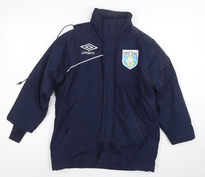 Umbro Boys Blue Waterproof Hooded Puffer Jacket 2XS Winter Football Coat