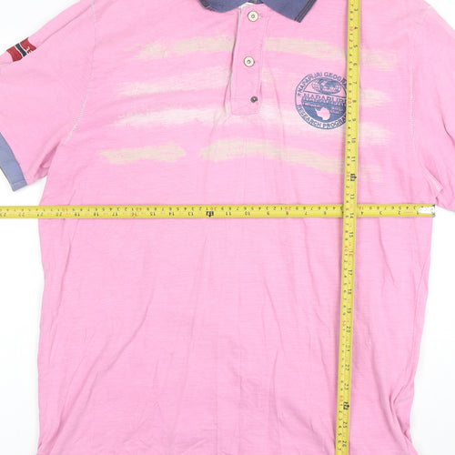 Napapijri Men's Pink 2XL Cotton Short Sleeve Polo Shirt