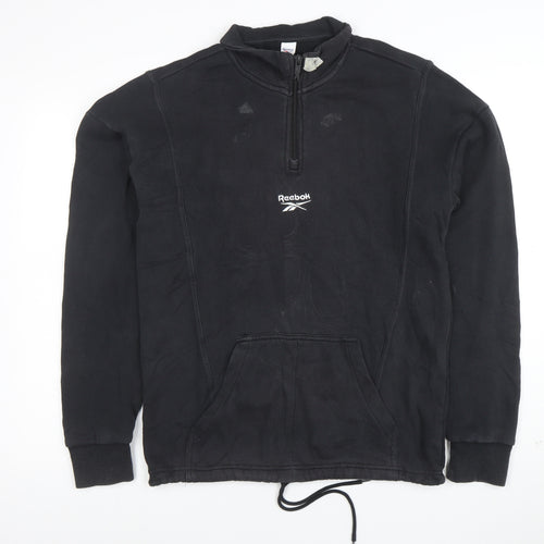 Reebok Womens Black XS 1/4 Zip Pullover Sweatshirt Hoodie