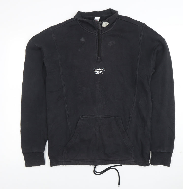Reebok Womens Black XS 1/4 Zip Pullover Sweatshirt Hoodie