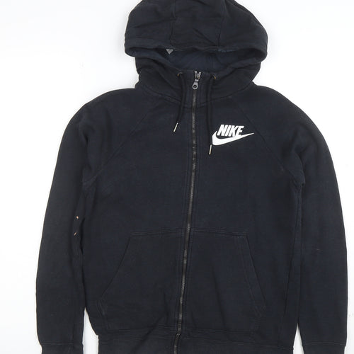 Nike Womens Black XS Full Zip Hoodie with Drawstring and Logo