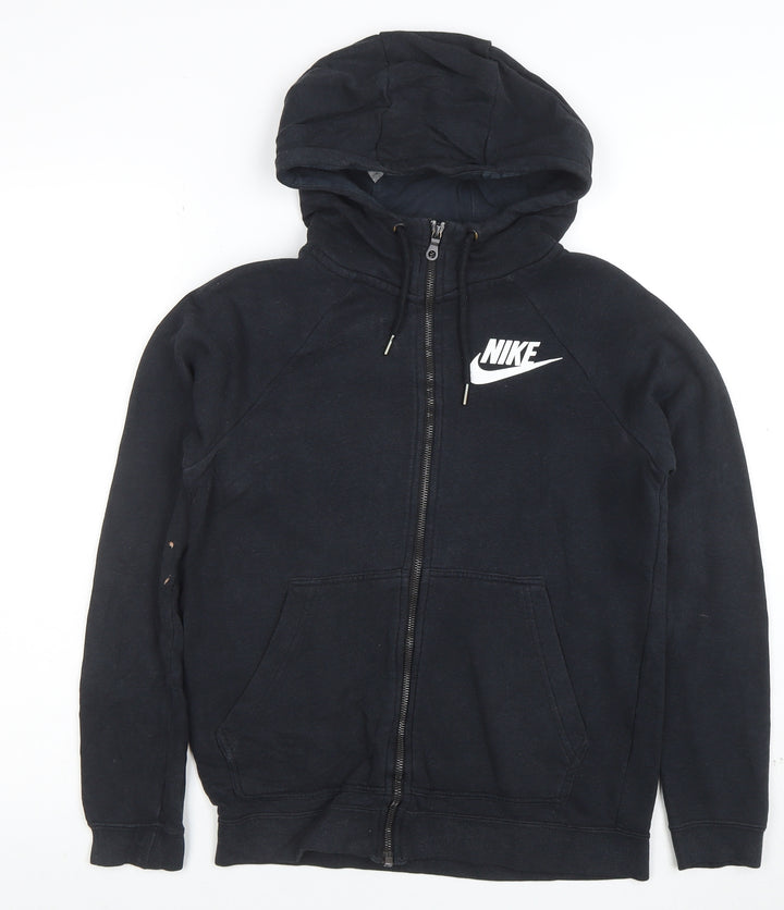 Nike Womens Black XS Full Zip Hoodie with Drawstring and Logo