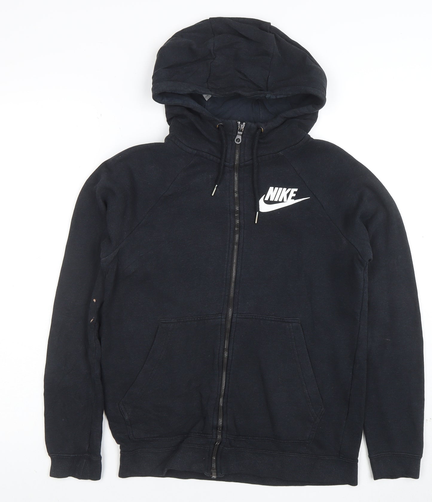 Nike Womens Black XS Full Zip Hoodie with Drawstring and Logo