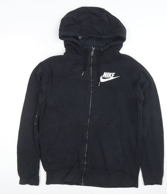 Nike Womens Black XS Full Zip Hoodie with Drawstring and Logo