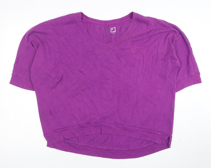 JCPenney Women Purple XL V-Neck Relaxed Cotton T-Shirt