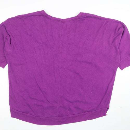 JCPenney Women Purple XL V-Neck Relaxed Cotton T-Shirt