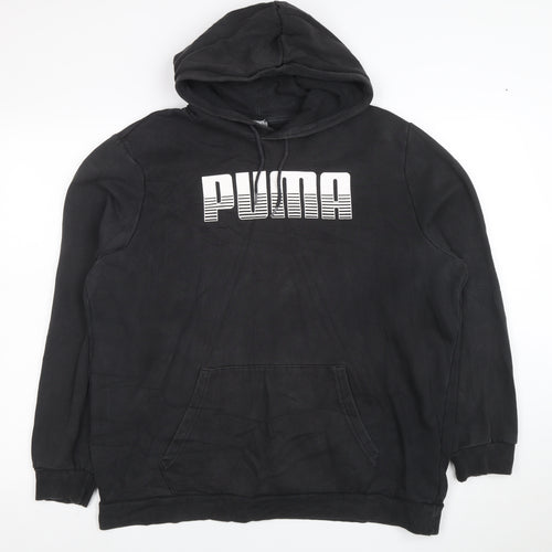 Puma Womens Black Pullover Hoodie L Cotton Blend Logo Sweatshirt