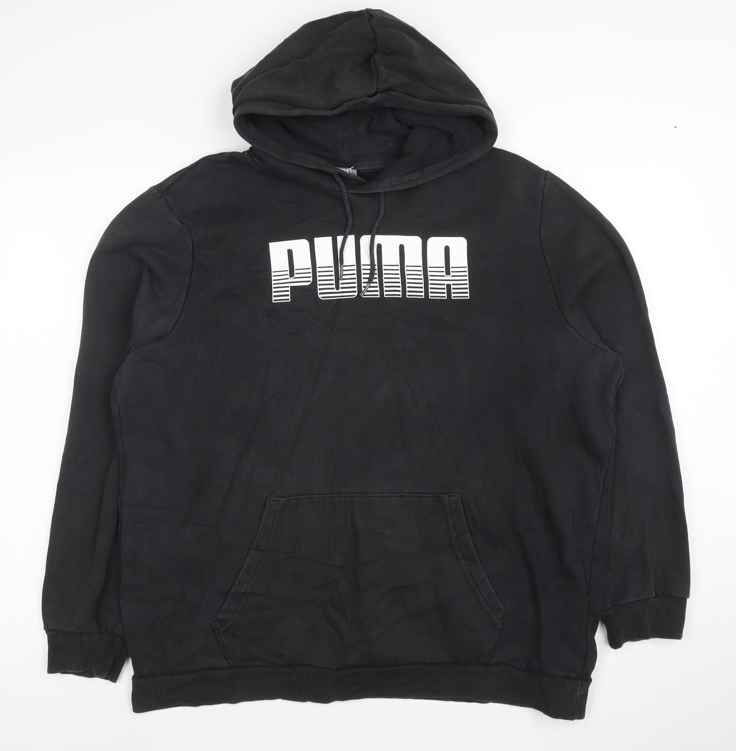 Puma Womens Black Pullover Hoodie L Cotton Blend Logo Sweatshirt