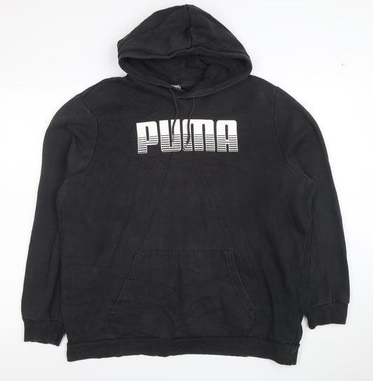 Puma Womens Black Pullover Hoodie L Cotton Blend Logo Sweatshirt