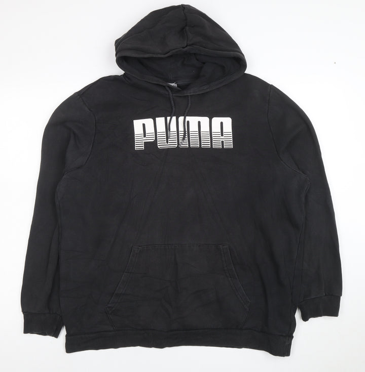 Puma Womens Black Pullover Hoodie L Cotton Blend Logo Sweatshirt