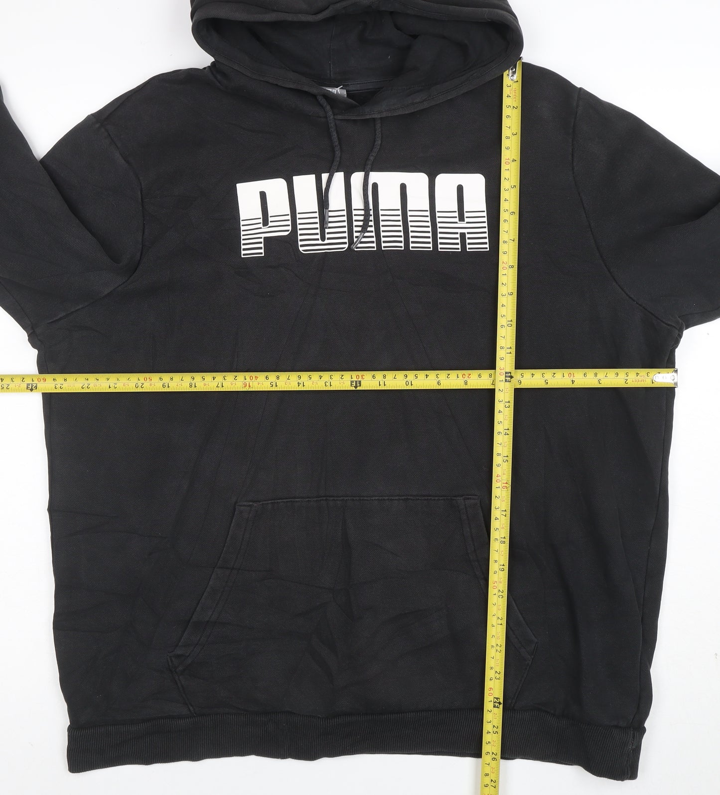 Puma Womens Black Pullover Hoodie L Cotton Blend Logo Sweatshirt