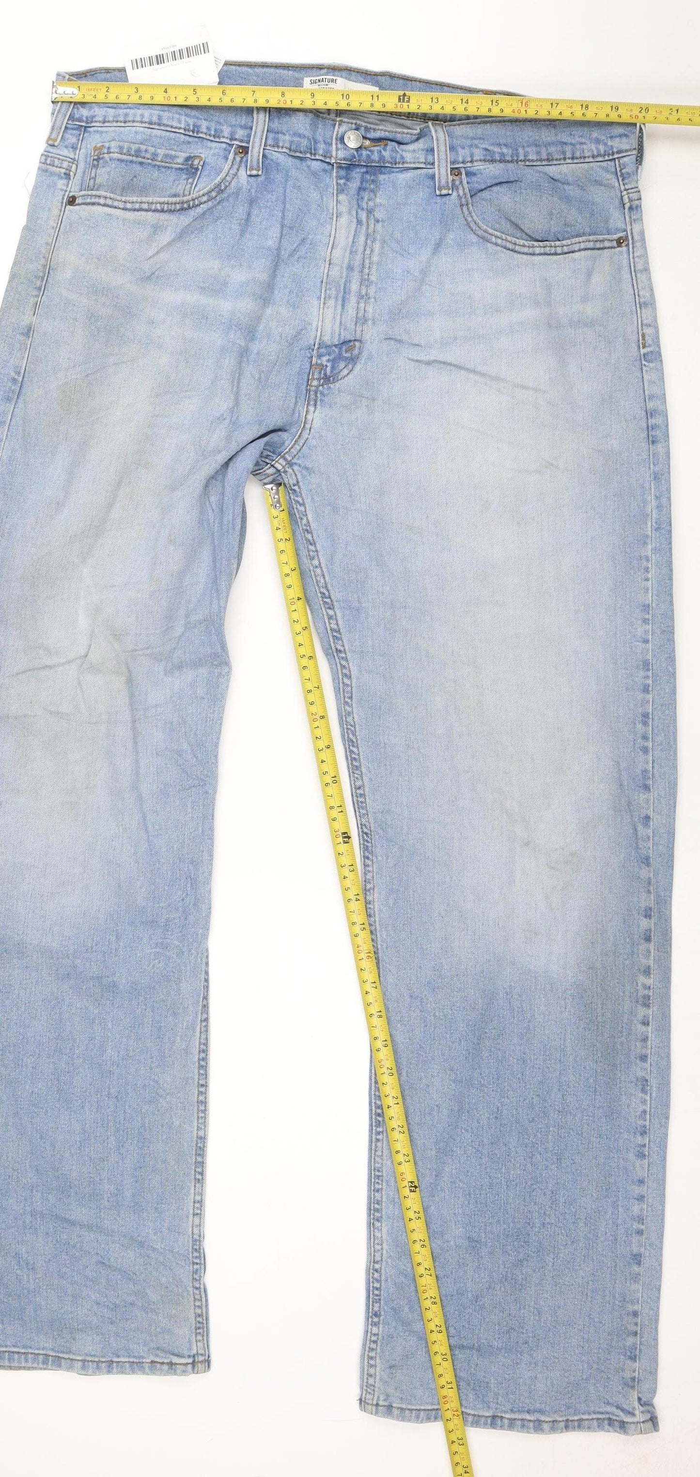 Levi Strauss Signature Men's Blue Light Wash Loose Fit Denim Jeans 38L34