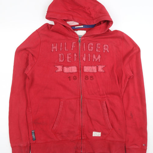 Tommy Hilfiger Denim Men's Red Full Zip Hoodie XL Cotton Fleece