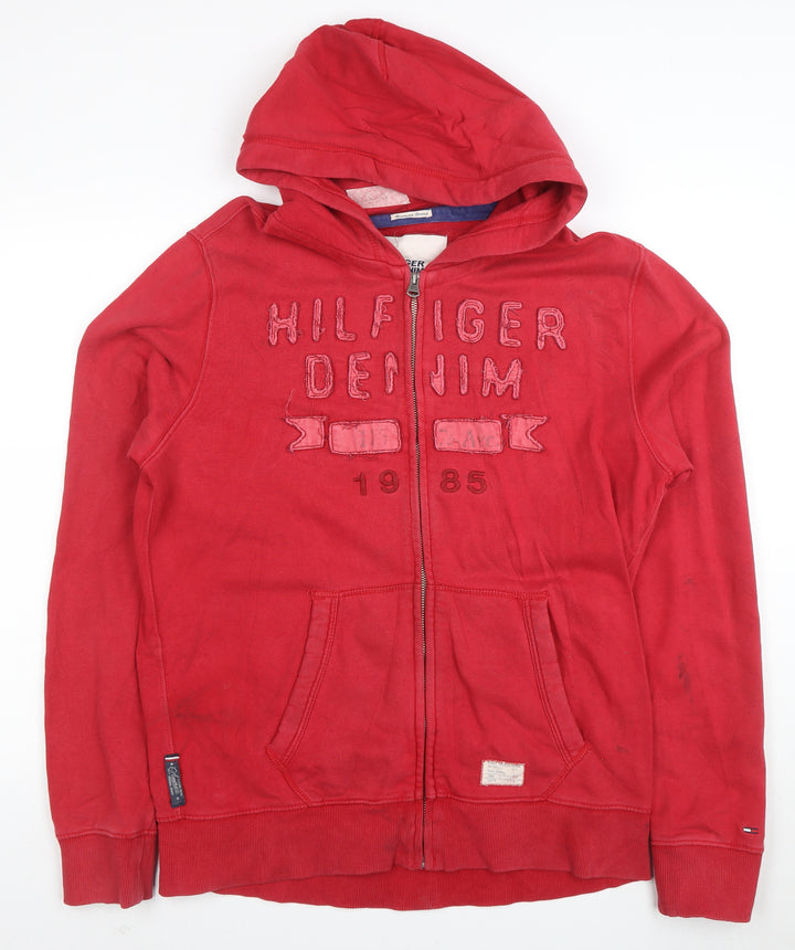 Tommy Hilfiger Denim Men's Red Full Zip Hoodie XL Cotton Fleece