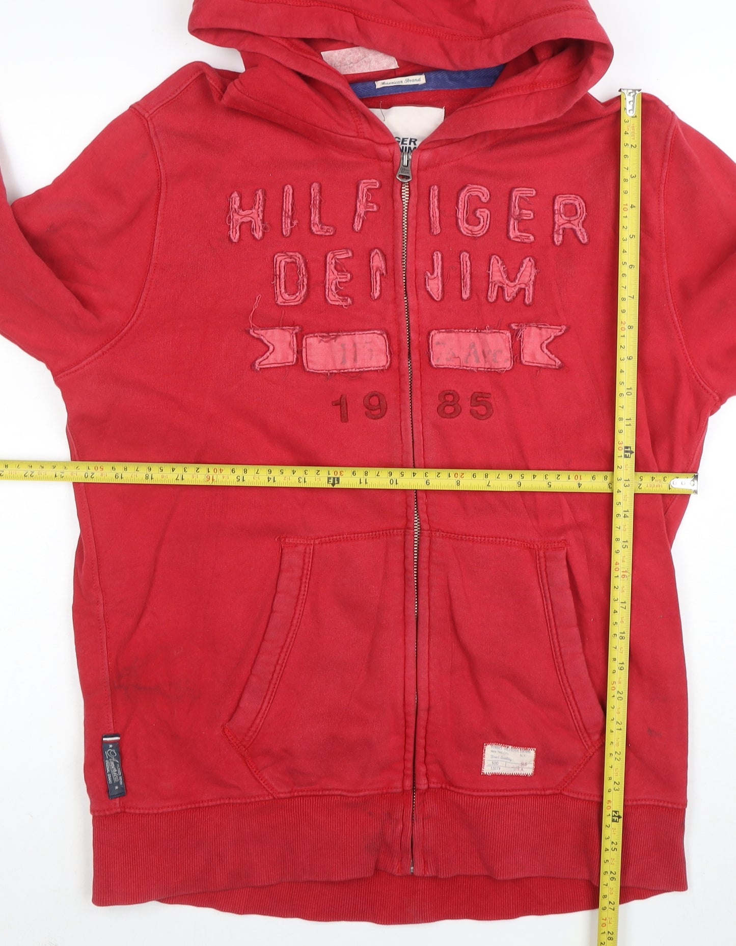 Tommy Hilfiger Denim Men's Red Full Zip Hoodie XL Cotton Fleece