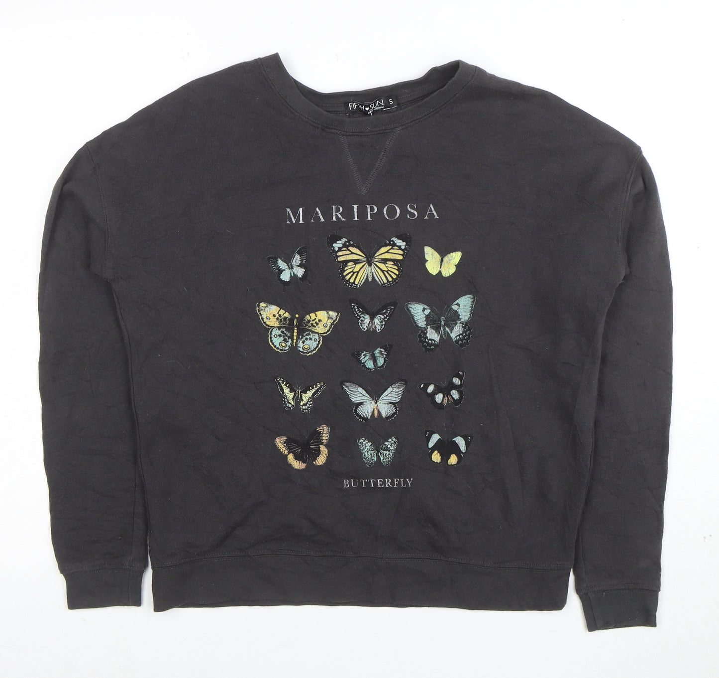 Fifth Sun Womens Black Butterfly Pullover Sweatshirt Size S