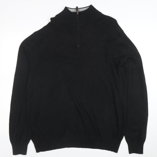Nautica Men's Black Cotton Half Zip Jumper Size L