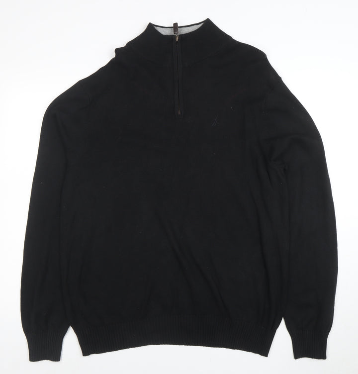 Nautica Men's Black Cotton Half Zip Jumper Size L