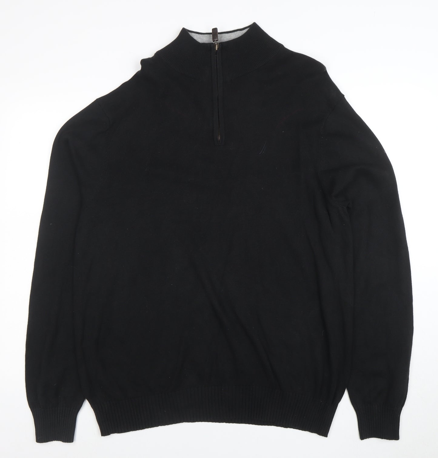 Nautica Men's Black Cotton Half Zip Jumper Size L