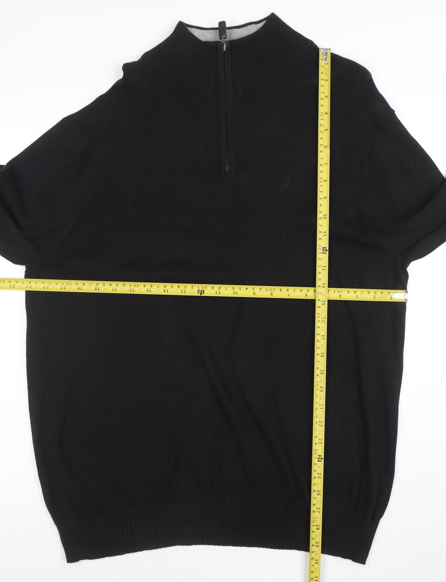 Nautica Men's Black Cotton Half Zip Jumper Size L