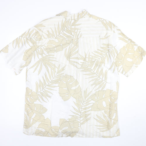 Centro Men's Beige Tropical Leaf Short Sleeve Button-Up Shirt L