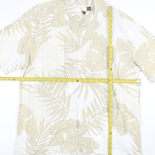 Centro Men's Beige Tropical Leaf Short Sleeve Button-Up Shirt L