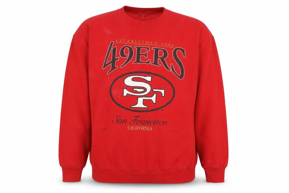 Front view of Lee Sport Men’s Red 49ers Crew Neck Pullover Sweatshirt 2XL