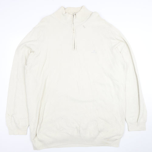 GANT Men Ivory 4XL 1/2 Zip Cotton Jumper Classic Knit Pullover