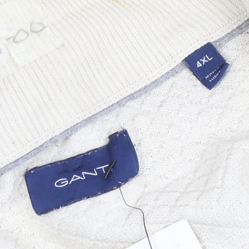 GANT Men Ivory 4XL 1/2 Zip Cotton Jumper Classic Knit Pullover