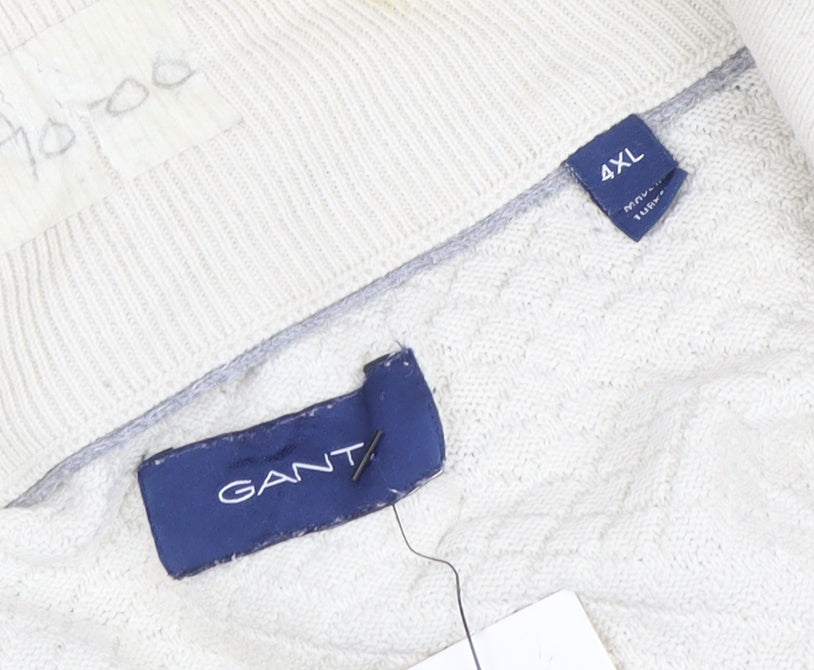 GANT Men Ivory 4XL 1/2 Zip Cotton Jumper Classic Knit Pullover