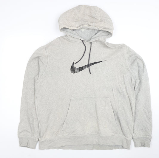 Nike Men's Grey XL Pullover Hoodie with Logo Print