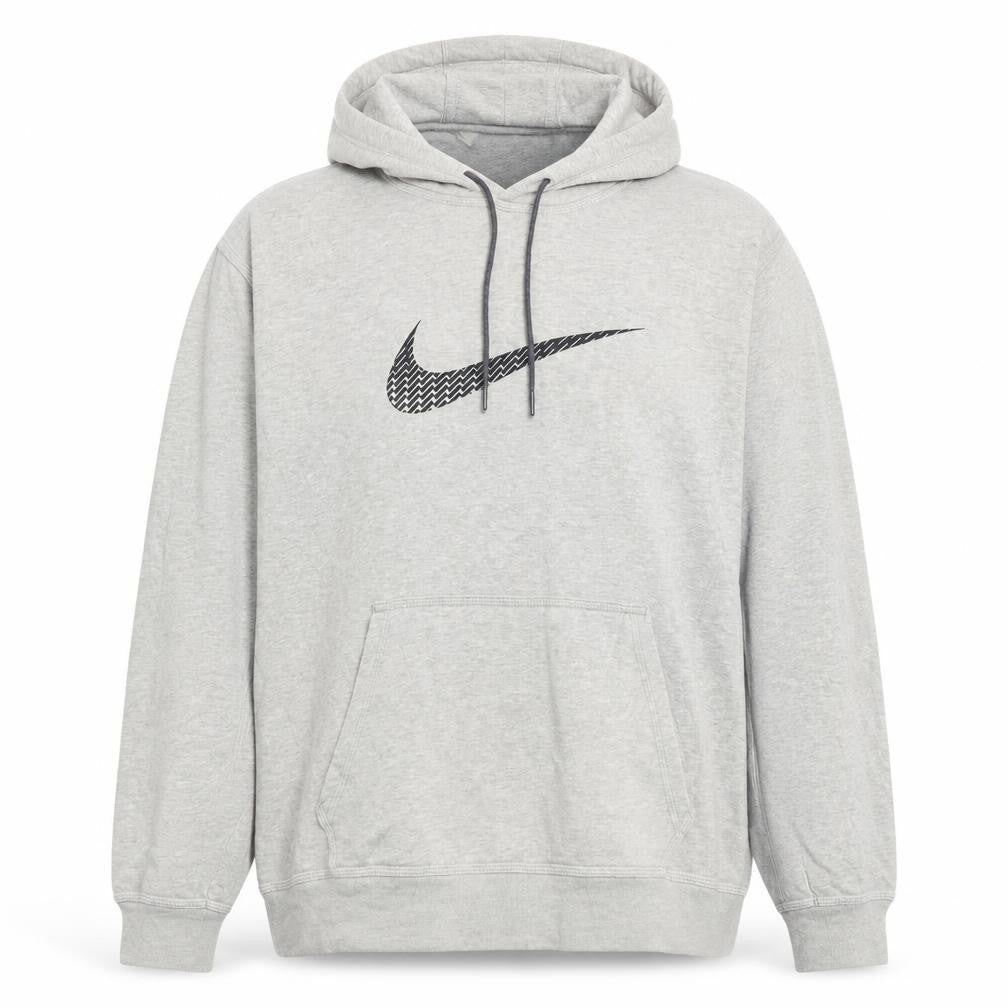 Front view of Nike Men's Grey XL Pullover Hoodie with Logo Print
