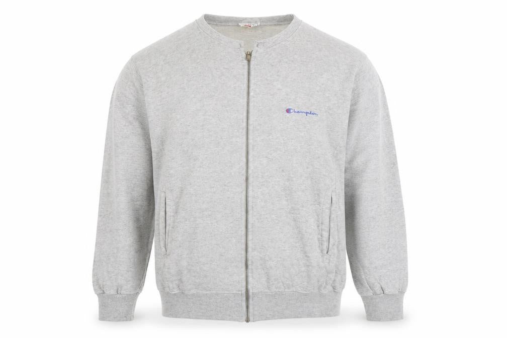 Front view of Champion Men's Grey XL Full Zip Sweatshirt with Logo