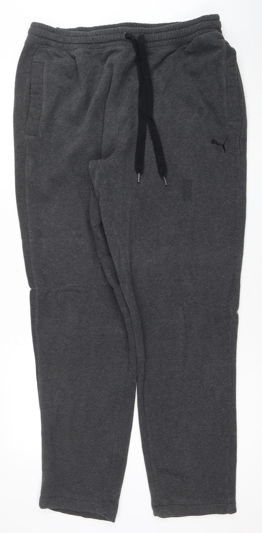 Puma Mens Grey XL Fleece Sweatpants Joggers Elastic Waist