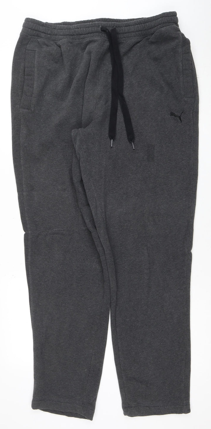 Puma Mens Grey XL Fleece Sweatpants Joggers Elastic Waist