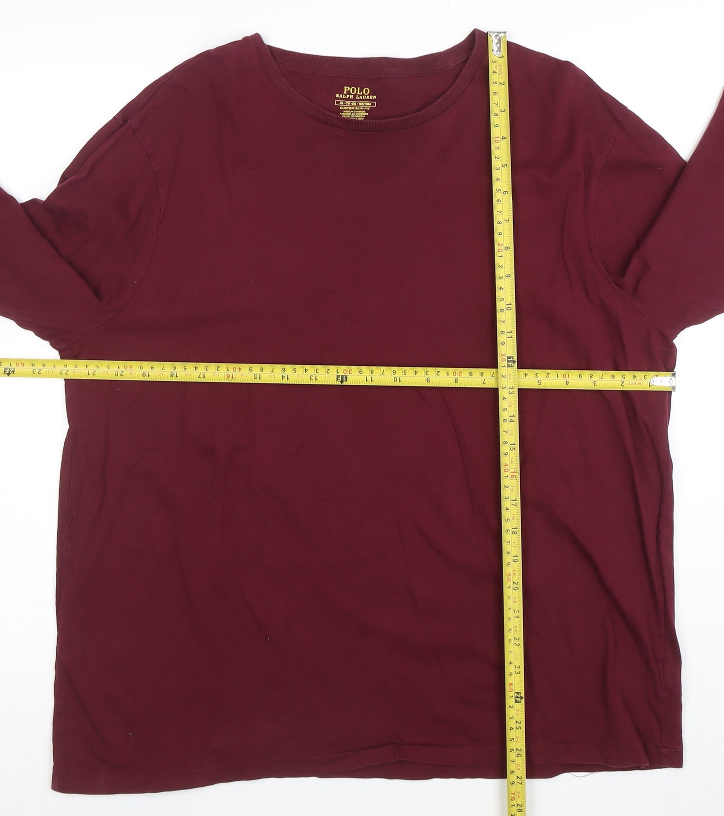 Ralph Lauren Men's Burgundy Long Sleeve Slim Fit Cotton T-Shirt XL