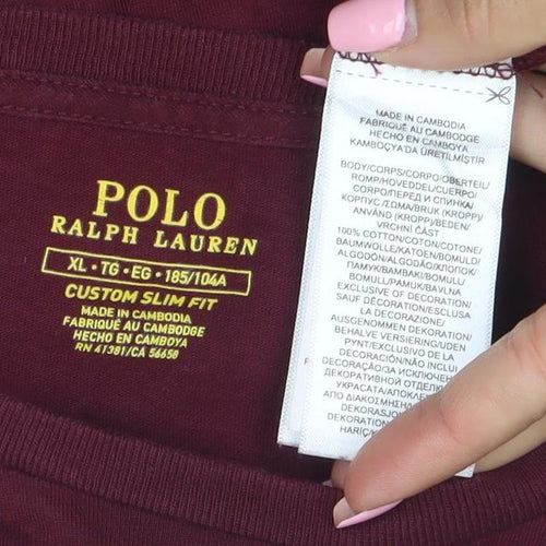 Ralph Lauren Men's Burgundy Long Sleeve Slim Fit Cotton T-Shirt XL