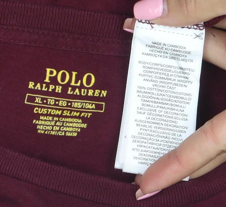 Ralph Lauren Men's Burgundy Long Sleeve Slim Fit Cotton T-Shirt XL
