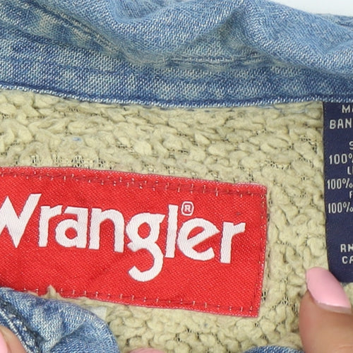 Wrangler Men Blue Denim Sherpa Lined Cotton Jacket XL